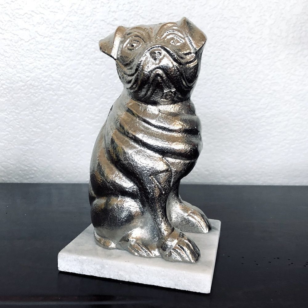 Solid Silver Pug Dog Modern Decor Statue Figure